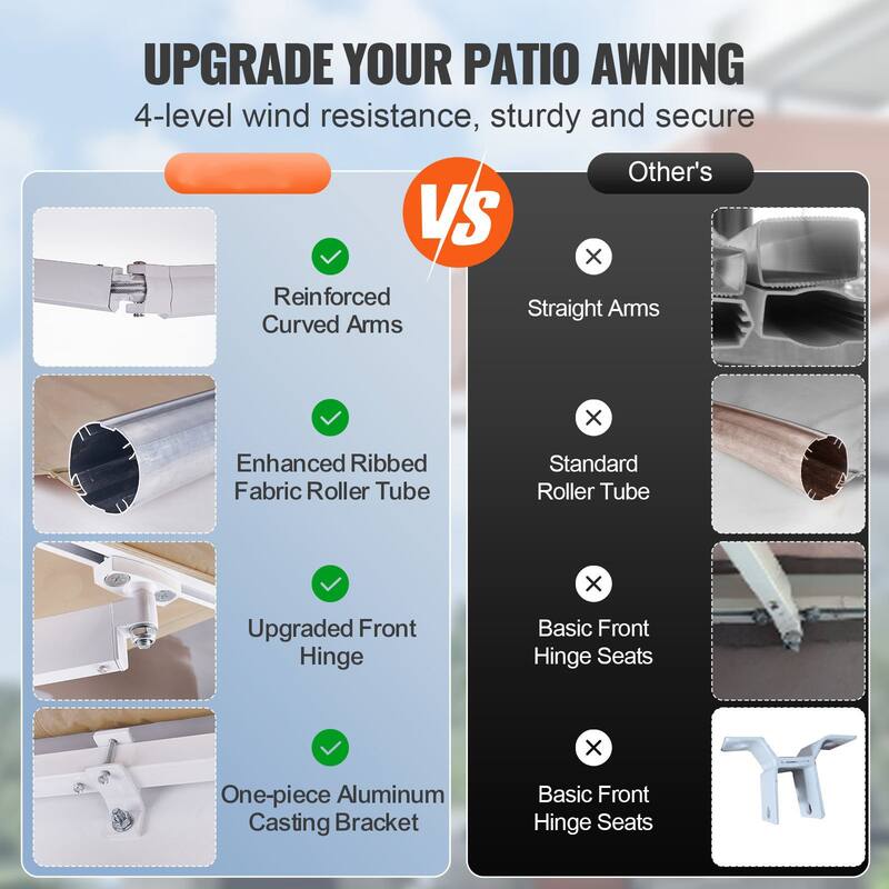 Retractable Patio Awning 12x10ft Outdoor Sun Shade Shelter with Crank - 12 x 10 ft
