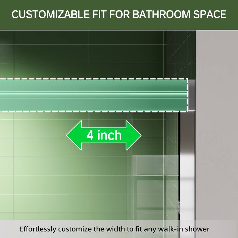 60x60 Sliding Tub Shower Door, Double Bypass, 6mm Tempered Glass, Bright Aluminum Frame, Hidden Rollers, 4 in Adjustable