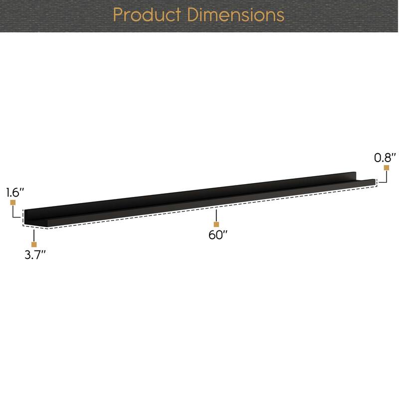 Wallniture Denver Narrow Picture Ledge Wall Shelves 60" ,Black, Set of 2