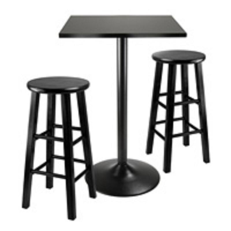 3 Black Dining Set Square Table Top Two Wood Stool 34.50"