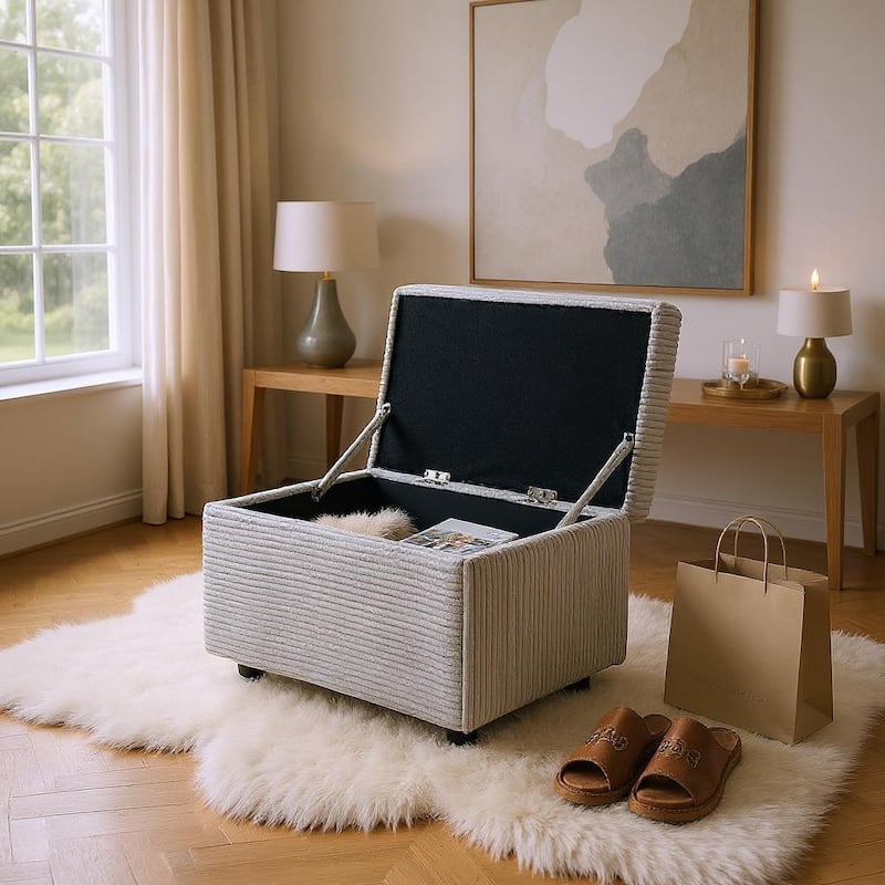 Fabric Storage Ottoman with Hidden Compartment
