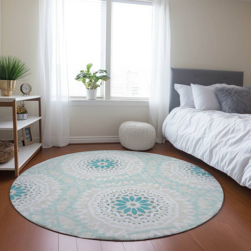Machine Washable Indoor/ Outdoor Chantille Boho Global Rug - Teal - 8' x 8'