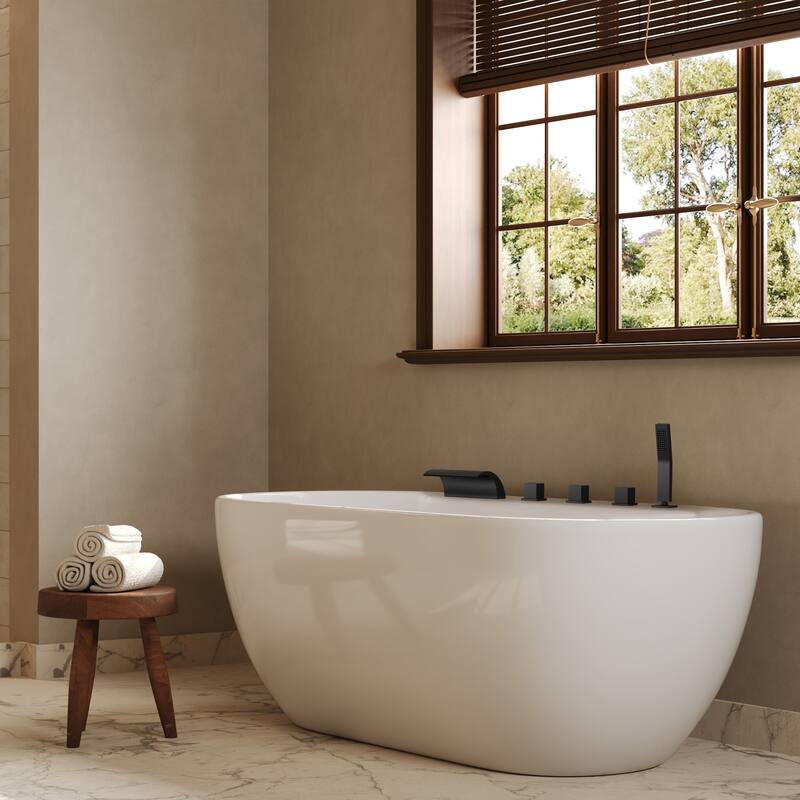 5-Hole 3-Handle Deck-Mount Waterfall Tub Faucet with Hand Shower,Waterfall Spout Bathtub Faucet