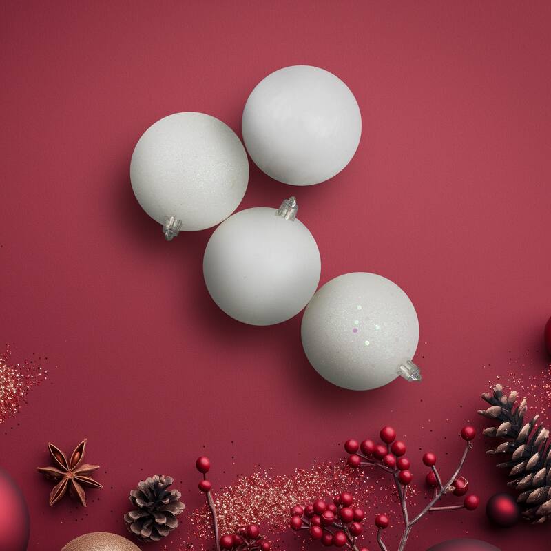 16ct Winter White Shatterproof 4-Finish Christmas Ball Ornaments 3"