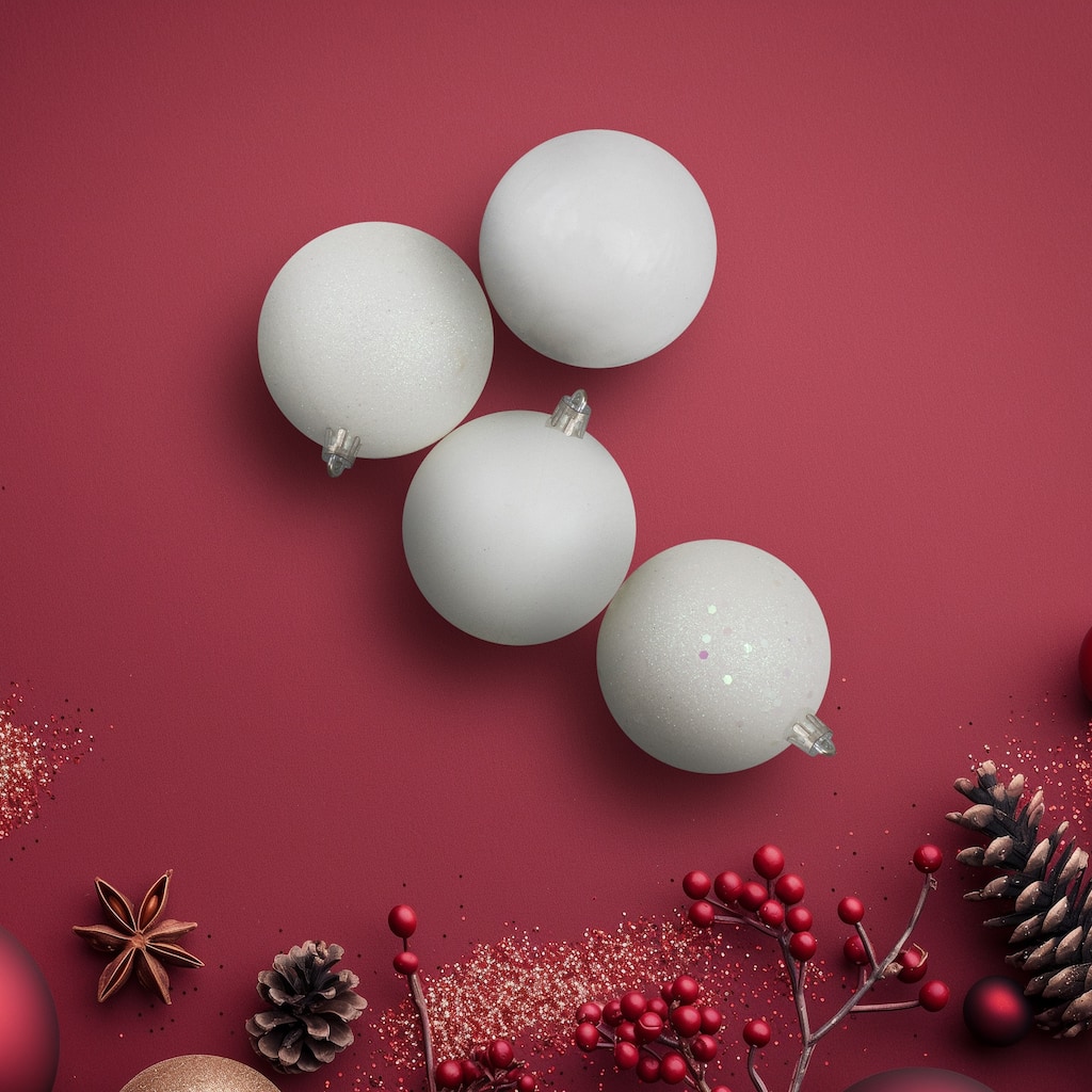 16ct Winter White Shatterproof 4-Finish Christmas Ball Ornaments 3"