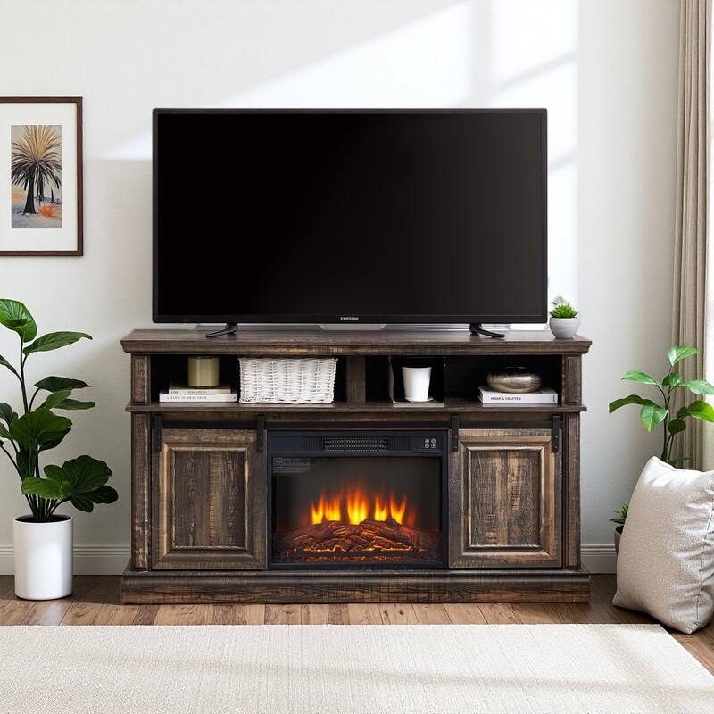 58-60" Fireplace TV Stand for 55-65" TVs w/ 18-23" Insert Farmhouse/Modern/Rustic Barn/Glass Doors Espresso/Grey/Brown/White Oak