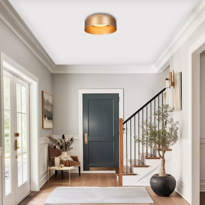 Modern Gold 14" Drum Shape LED Flush Mount Foyer Ceiling Lights - 14" D x 6" H