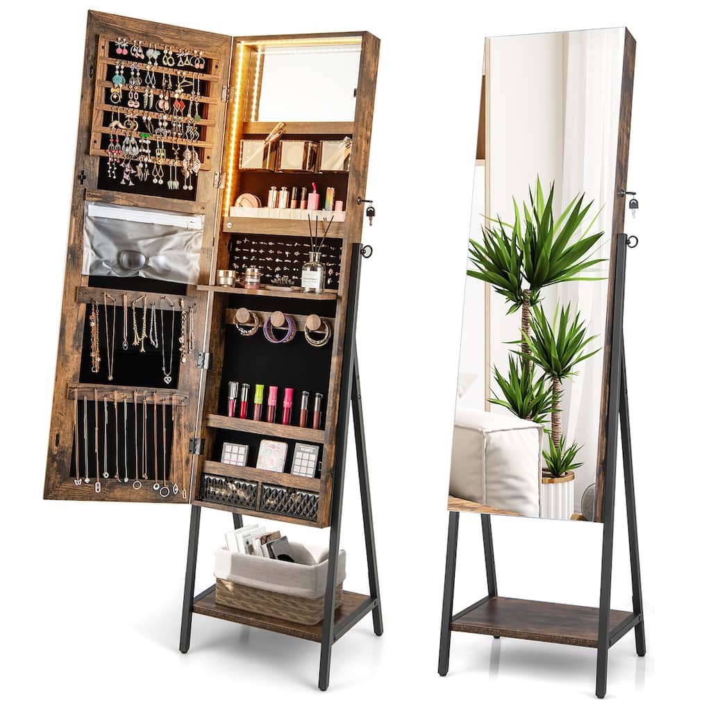 Costway Jewelry Cabinet Armoire 3 Color LED Modes Full-Length - See Details