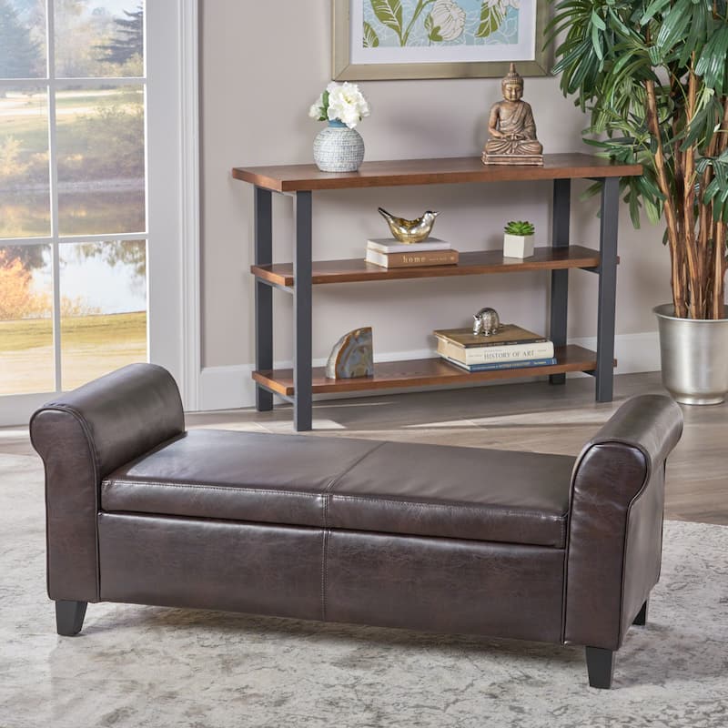 Rolled Arm Storage Benches, End of Bed Bench Tufted Large Upholstered Storage Ottoman PU Window Bench Storage Shoe Bench