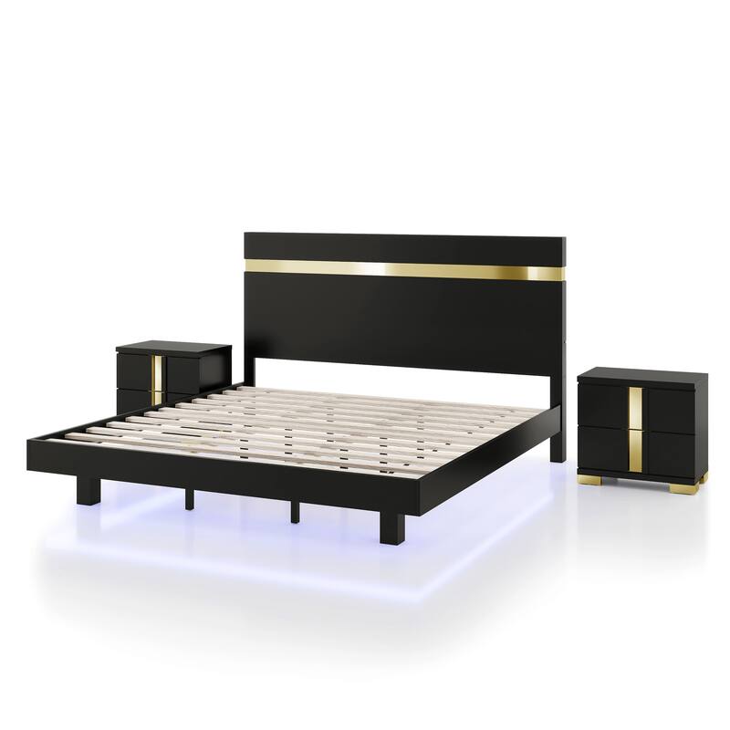 Furniture of America Halifax Modern 3-Piece Wood Platform Bedroom Set with Underbed LED