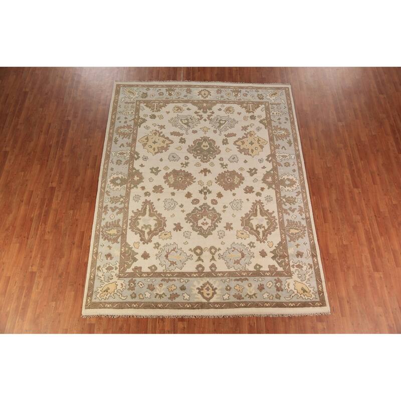 Earth Tone Oushak Indian Area Rug Hand-Knotted Wool Carpet - 8'0"x 10'2"
