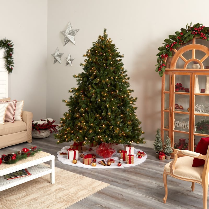 8Ft Artificial Christmas Tree with Clear Lights - Mid Century Pine Holiday Decor - Green - 96