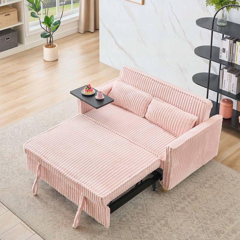 Pull-Out and Push-In Sofa with Movable Tabletop and USB Ports, Ideal for Living Rooms and Bedrooms - Pink