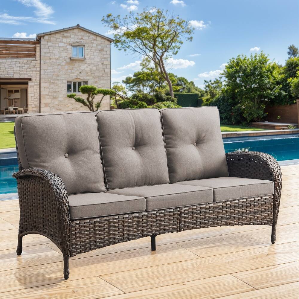 Gymojoy 3-Seat Outdoor Wicker Sofa with Professional Outdoor Cushions