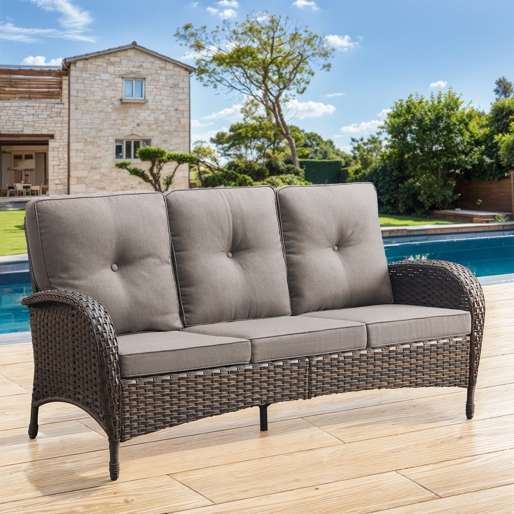 Gymojoy 3-Seat Outdoor Wicker Sofa with Professional Outdoor Cushions