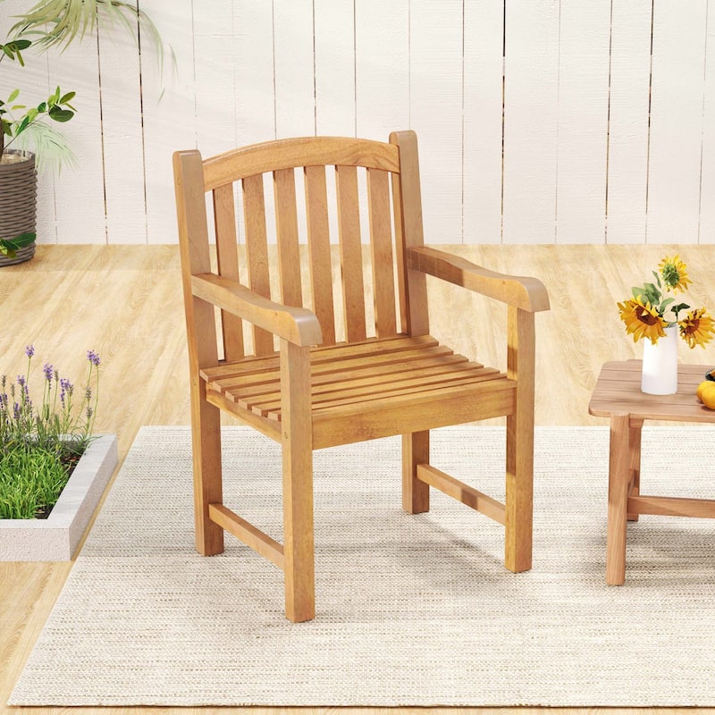 Costway 1/2/4 PCS Teak Wood Patio Dining Chair Outdoor Armchair with - 1 PCS
