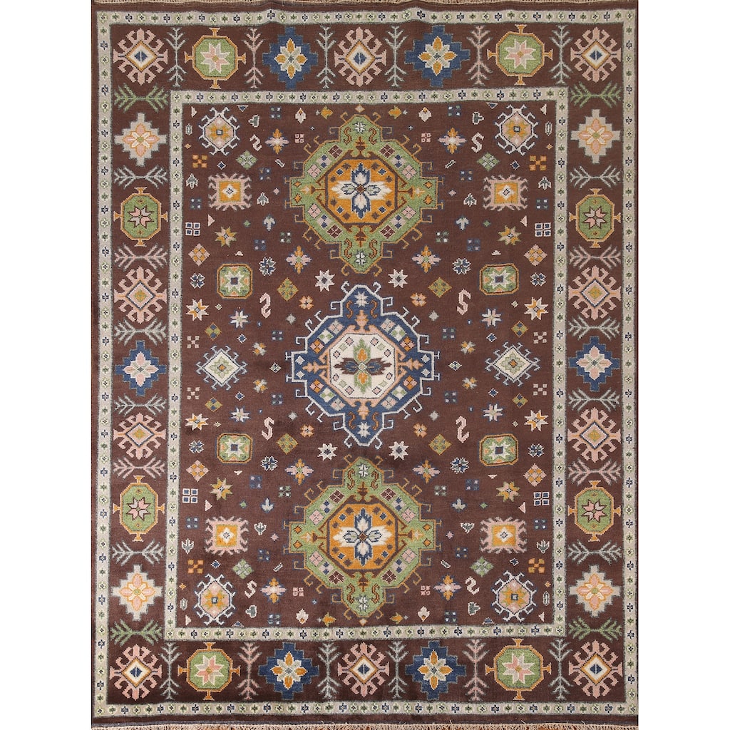 Geometric Kazak Oriental Area Rug Handmade Wool Carpet - 8'0" x 9'11"