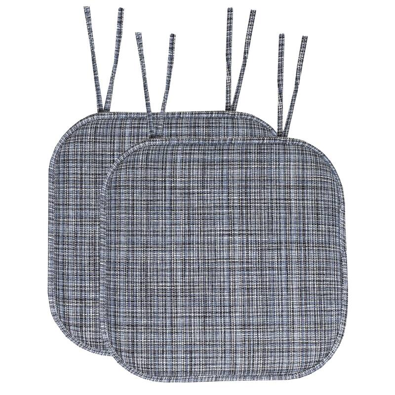 Aria Memory Foam Non-Slip Chair Pad with Ties - Blue/Black - Set of 2