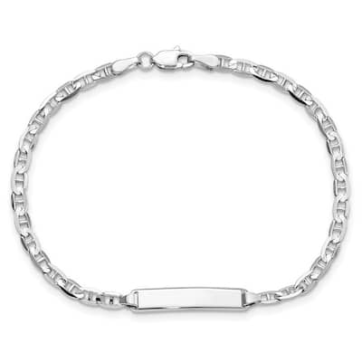 Curata 4.3mm 14k White Gold Engravable Nautical Ship Mariner Anchor Link ID Bracelet 7 Inch