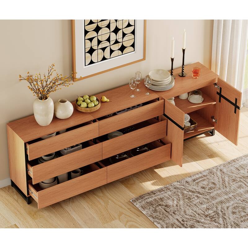 WAMPAT Modern TV Stand for TVs up to 100 inch, 3 in 1 TV Console with Adjustable Shelf and 6 Drawers for Living Room,Bedroom