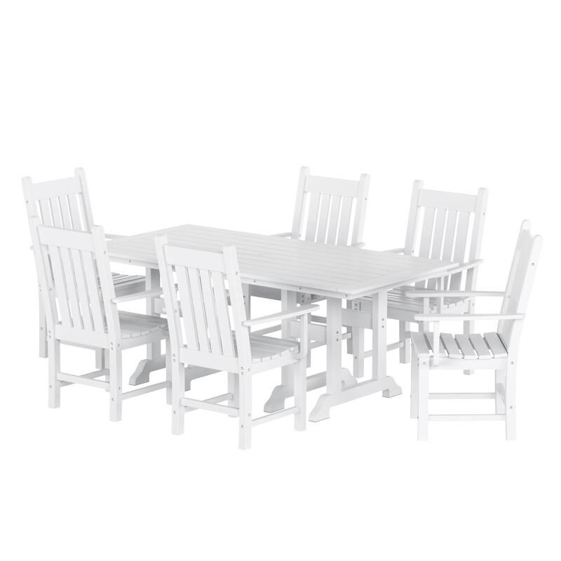 Laguna Hdpe All Weather Outdoor Patio Dining Set with Rectangle Table, Arm Chairs (7-Piece Set)