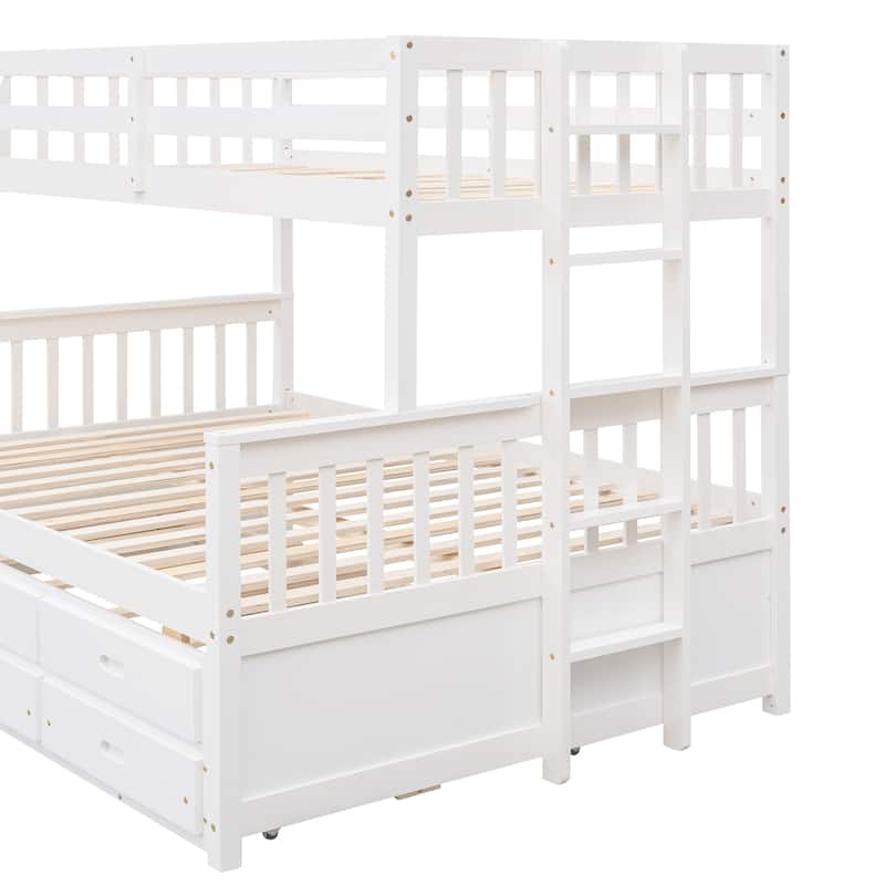 Twin-Over-Full Bunk Bed with Twin size Trundle , Separable Bunk Bed with Drawers for Bedroom - White