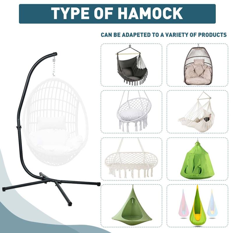 Aoodor Hammock Steel Stand Only C-Stand for Hanging Hammock Chairs - 300 Pound Capacity - N/A
