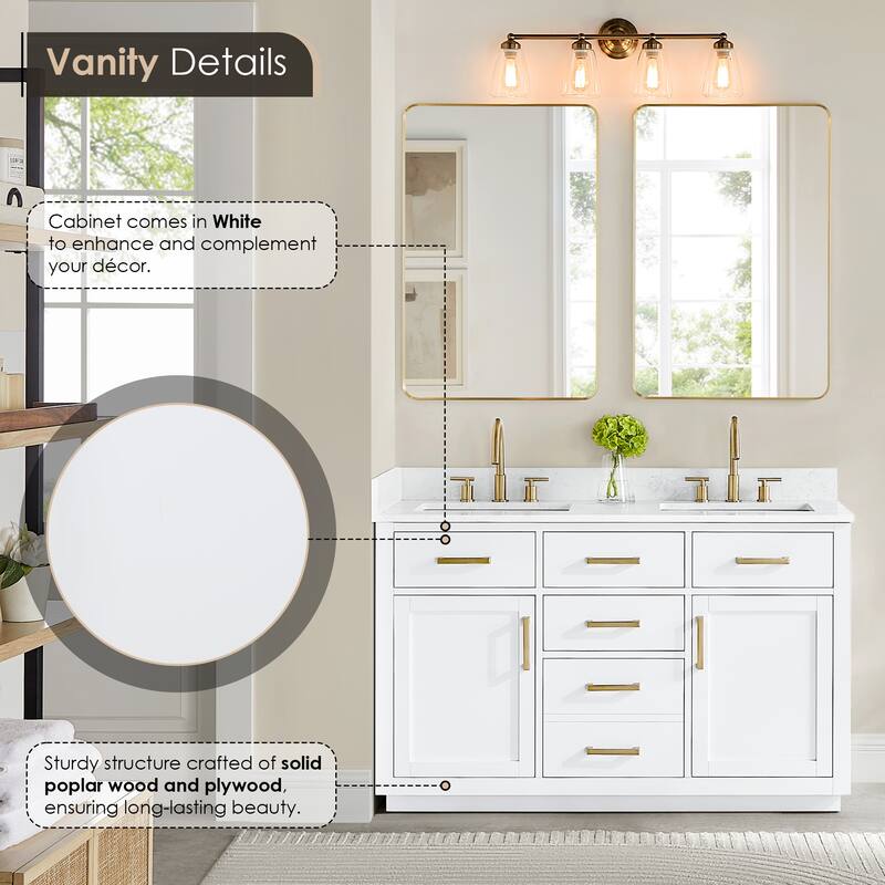 Altair Gavino Bath Vanity with Grain White Composite Stone Top and Mirror