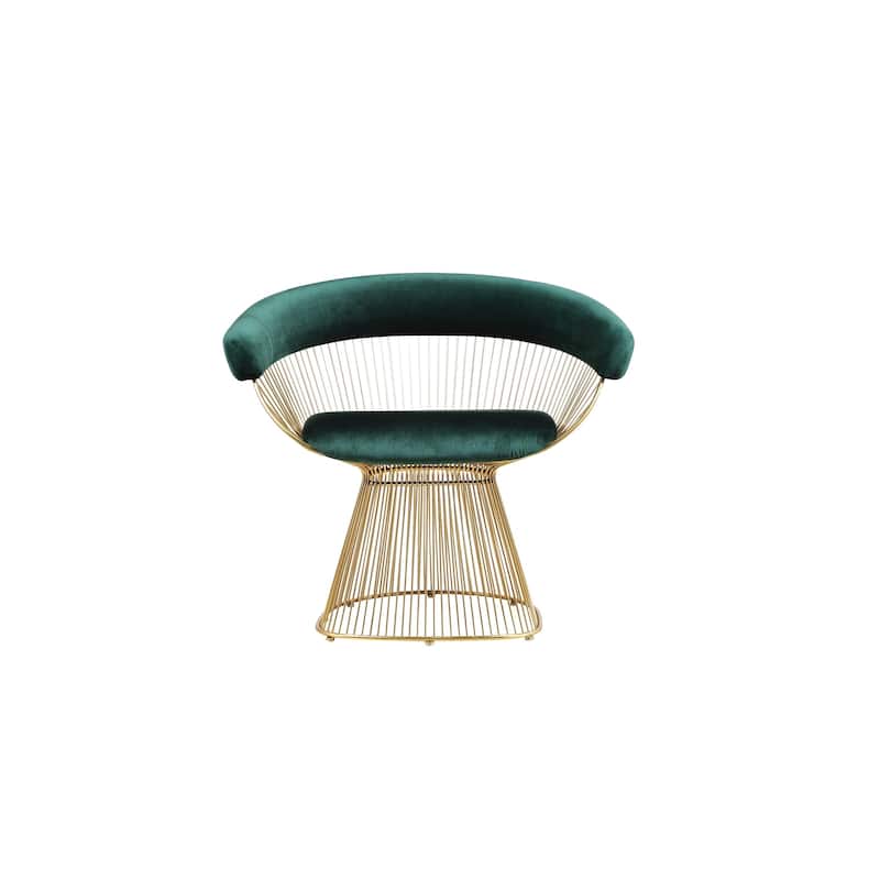 Mimi 27 Inch Accent Armchair, Green Velvet, Gold Steel Peacock Base