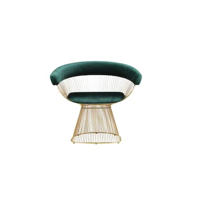 Mimi 27 Inch Accent Armchair, Green Velvet, Gold Steel Peacock Base