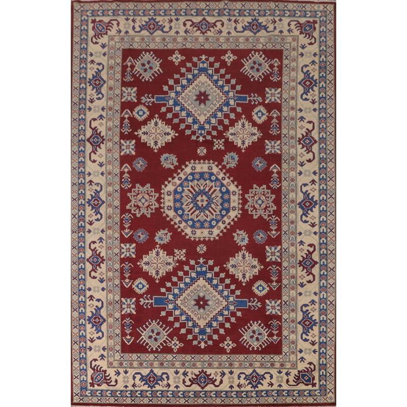 Geometric Red Kazak Area Rug Wool Carpet - 8'0" x 11'8"