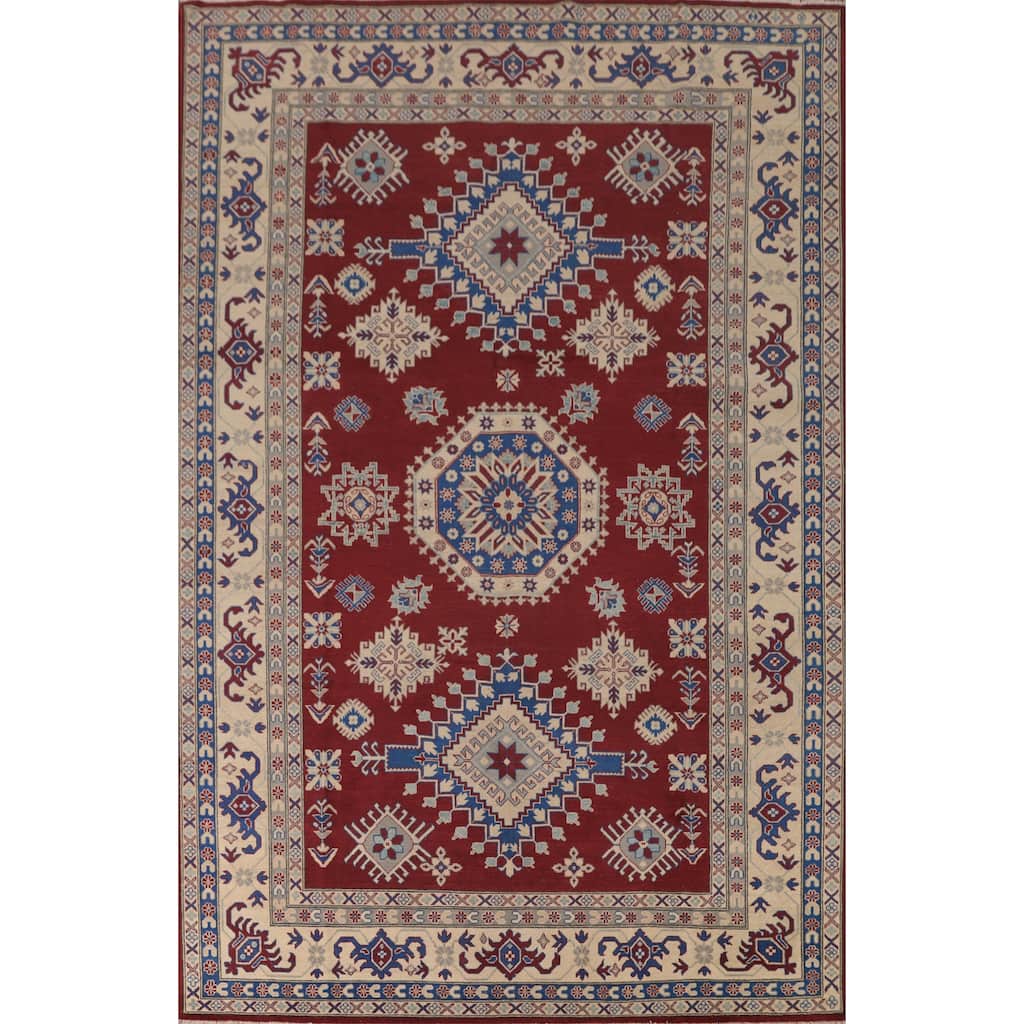 Geometric Red Kazak Area Rug Wool Carpet - 8'0" x 11'8"