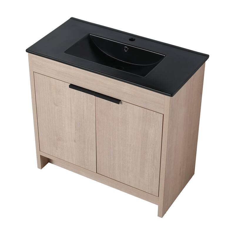 Freestanding Plywood Bathroom Vanity Set in Plain Light Oak with Integrated Sink