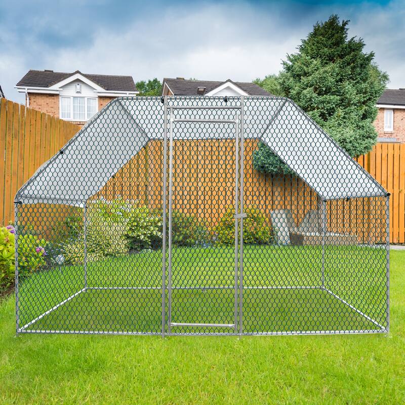 6.5x9.8x6.5 ft Metal Chicken Coop, Walk-in Poultry Cage with Cover