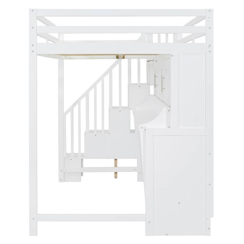 Full Over Full Size Murphy Bed with Hydraulic Lift and Desk Design, Solid Wood Bunk Murphy Bed Frame with Storage Staircase