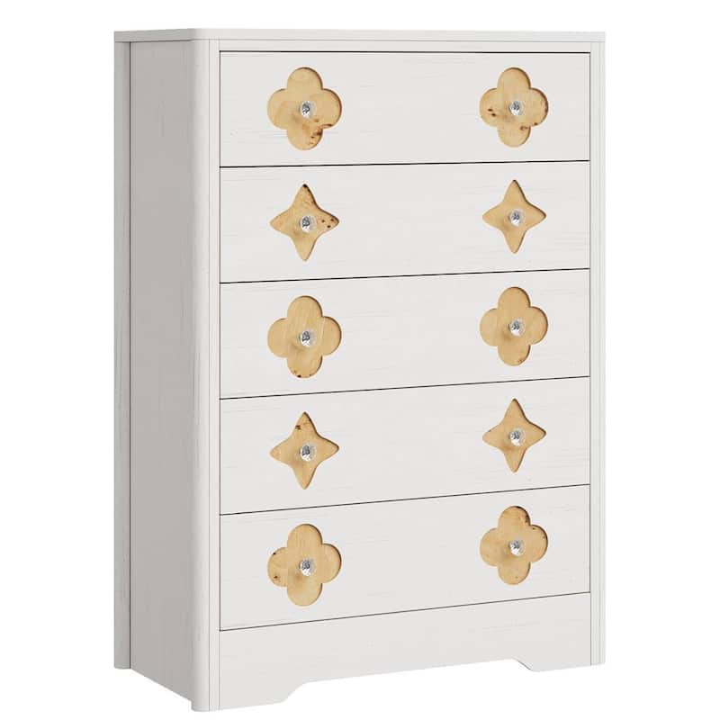Fluted 5 Drawer Tall Dresser for Bedroom, Living Room, Hallway - White