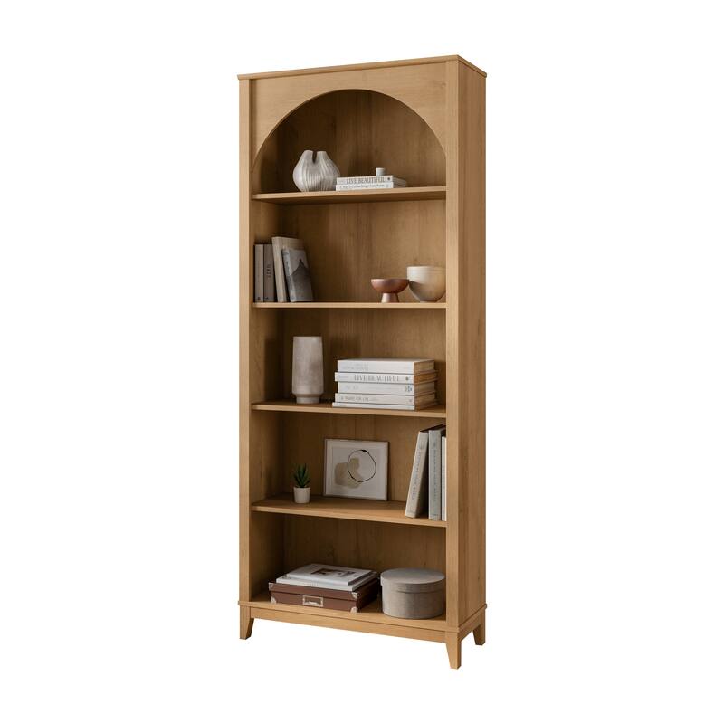 Prepac Ark 78" H 5-Tier Arched Bookcase, Modern Storage Accent Bookshelf with 3 Adjustable Shelves for Home Office, Living Room