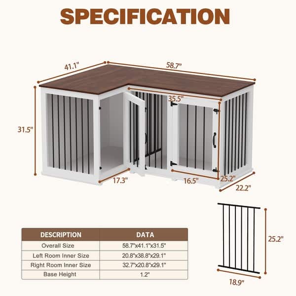 Large Corner Dog Crate Furniture L Shape Dog Crate Cage TV Stand 58.7