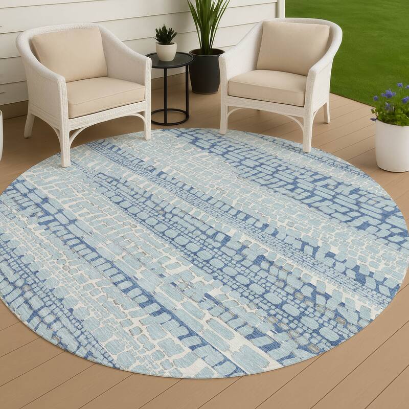 Machine Washable Indoor/ Outdoor Modern Winfield Chantille Rug - Sky - 8' x 8'