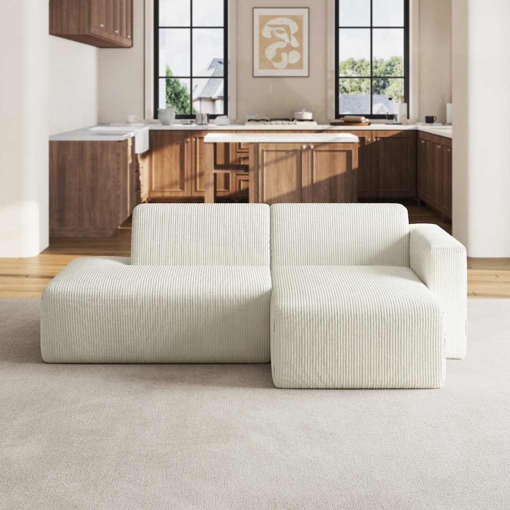 94" W Corduroy Upholstered Fully Sponge Molded Modular Sectional Sofa