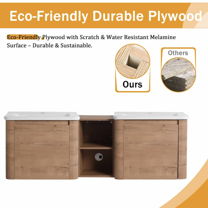 Malwee 24"/36"/48"/60" Floating Bathroom Vanity, Wall Mounted Bathroom Vanity with Ceramic Sink,Soft Close Door and Shelf