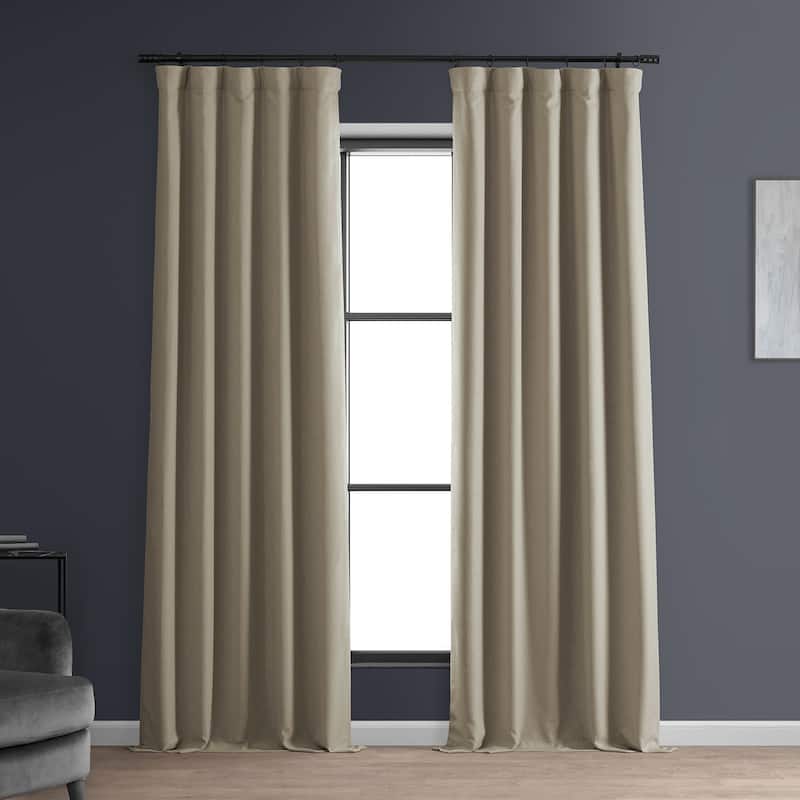 Exclusive Fabrics Faux Linen 100% Blackout Curtains Heat and Light Blocking - (1 Panel) - 50 X 96 - Safari Tan
