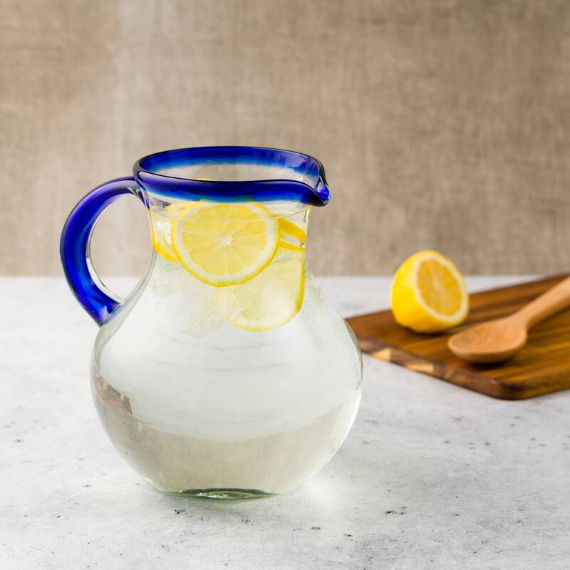 10 Strawberry Street Cobalt Rim Handlown Mexican Glassware, set of 6