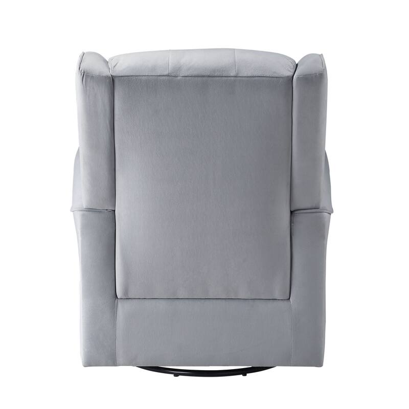 Grey Glider Swivel Chair: Transitional Design, Tufted Back, Stable Metal Base