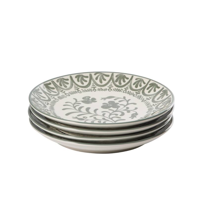 Bloomhouse - 2-Time Oprah's Favorite Things - Valencia Flor 4 Piece 10.75" Dinner Plate Set, Stoneware Floral Decal Design