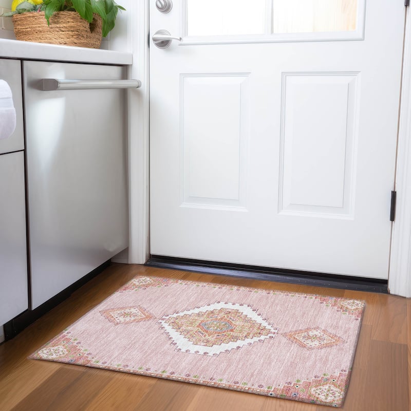 Premium Washable Super Soft Traditional Boho Mayfield Rug - Pink - 1'8" x 2'6"