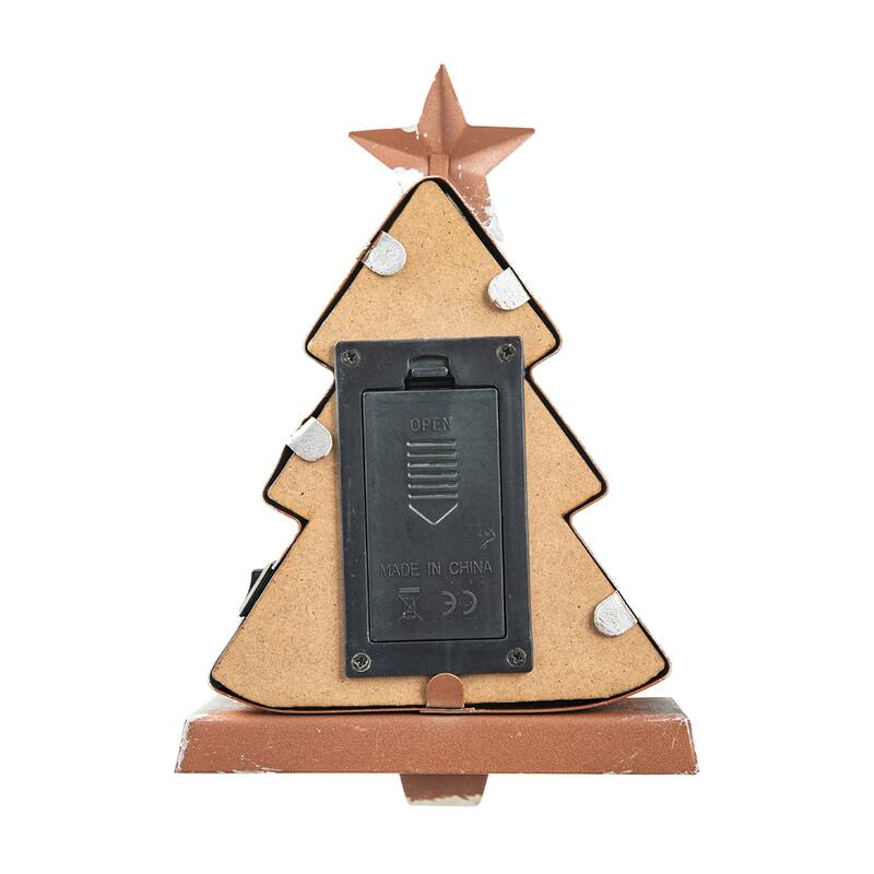 Glitzhome 7.5" H Christmas Silver LED Gift Box Heavy Duty Stocking Holders Mantel Ornament