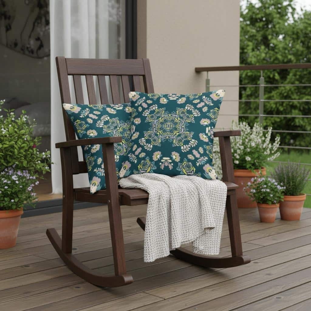 HomeRoots Set of Two 16" X 16" Green and Yellow Blown Seam Floral Indoor Outdoor Throw Pillow - 16.00' X '16.00' X '5.00