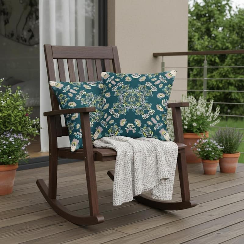 HomeRoots Set of Two 16" X 16" Green and Yellow Blown Seam Floral Indoor Outdoor Throw Pillow - 16.00' X '16.00' X '5.00 - Green/Yellow - 16.00' X '16.00' X '5.00