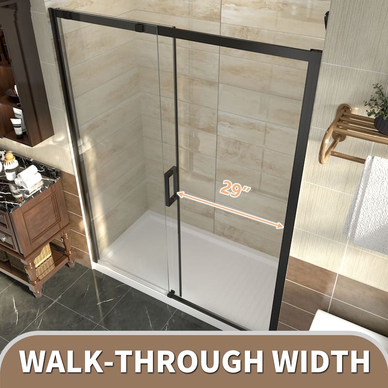 60" x 74" Glass Frame Sliding Shower Tub Door in Black - 60*74